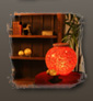 Carved Arch Bookcase with Red Lamp