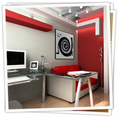 Red and White Home Office